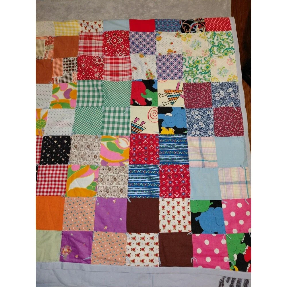 Vintage Scrap Patchwork Handmade Quilt Bright Floral Patches 80 X 40 READ DESC